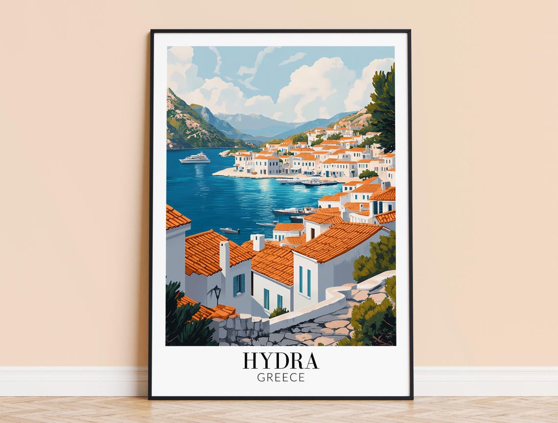 Hydra Greece Rooftop Harbor View White Village Island Poster