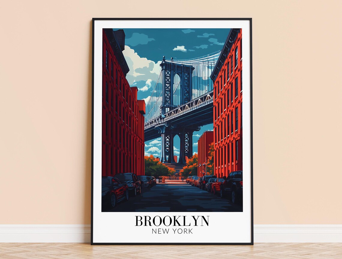 Brooklyn New York Manhattan Bridge Street View Travel Poster