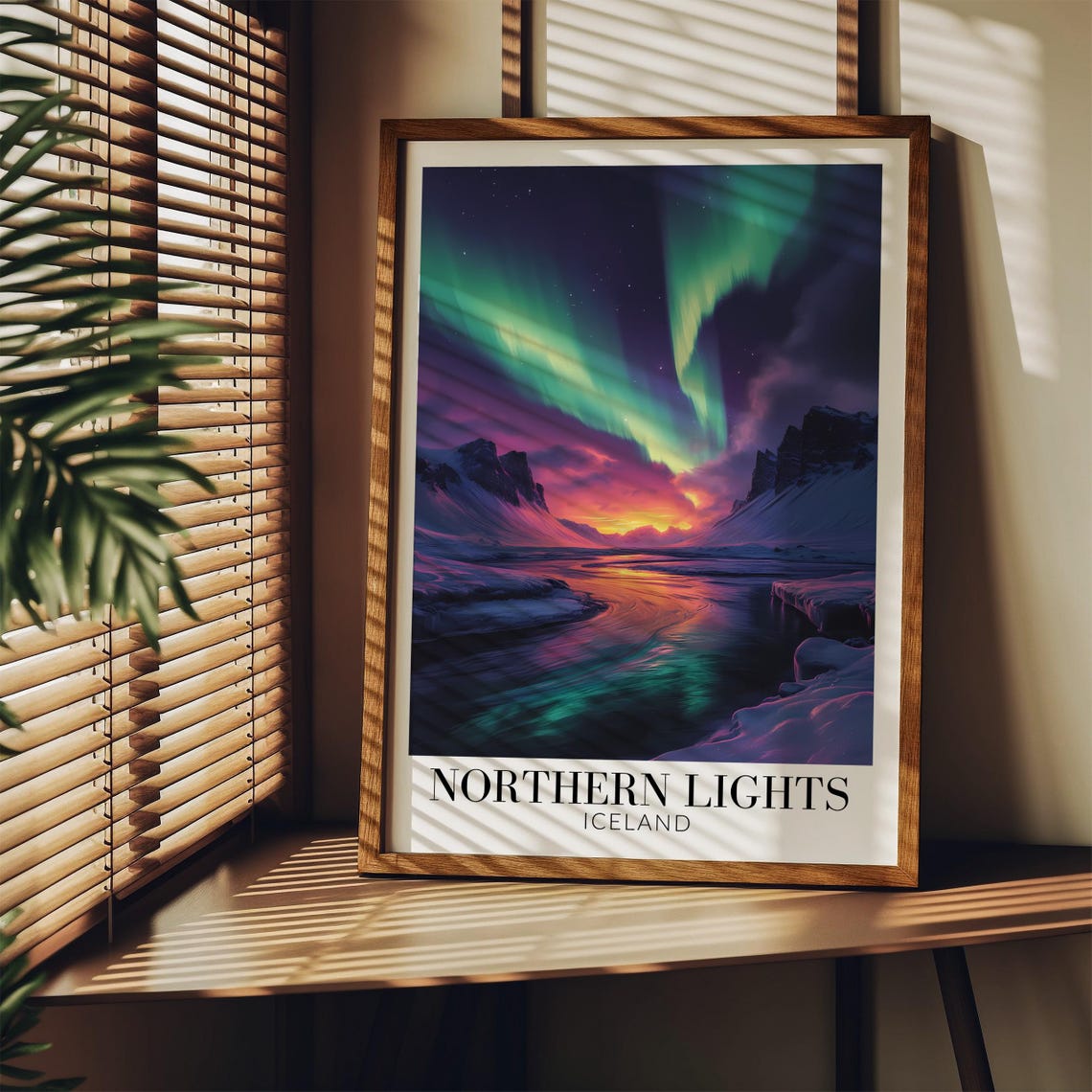 Iceland Northern Lights Aurora Over Frozen River Valley Poster - Image 3