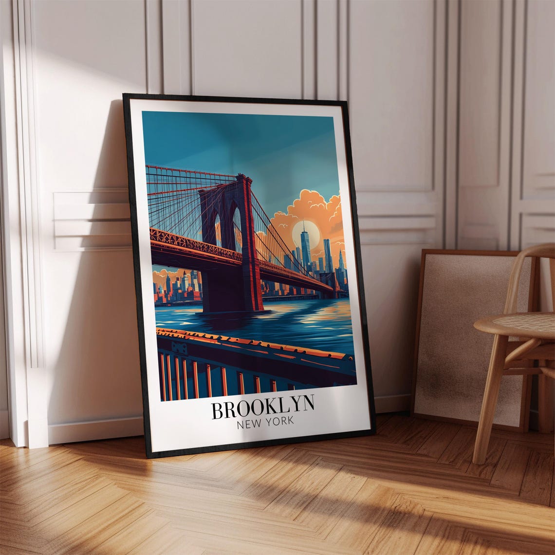 New York Brooklyn Bridge Sunset River Skyline View Travel Poster - Image 4
