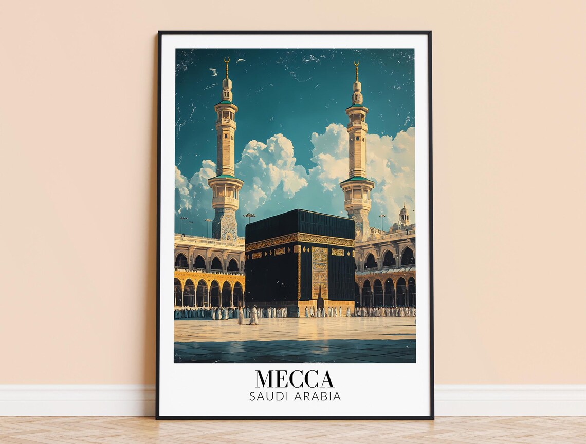 Mecca Saudi Arabia Kaaba Vintage Travel Landmark Souvenir Poster