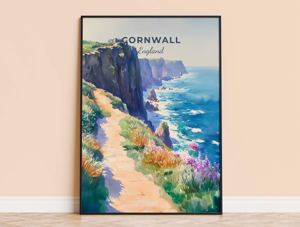 Cornwall England Rugged Sea Cliffs Wildflower Path Coastal Poster
