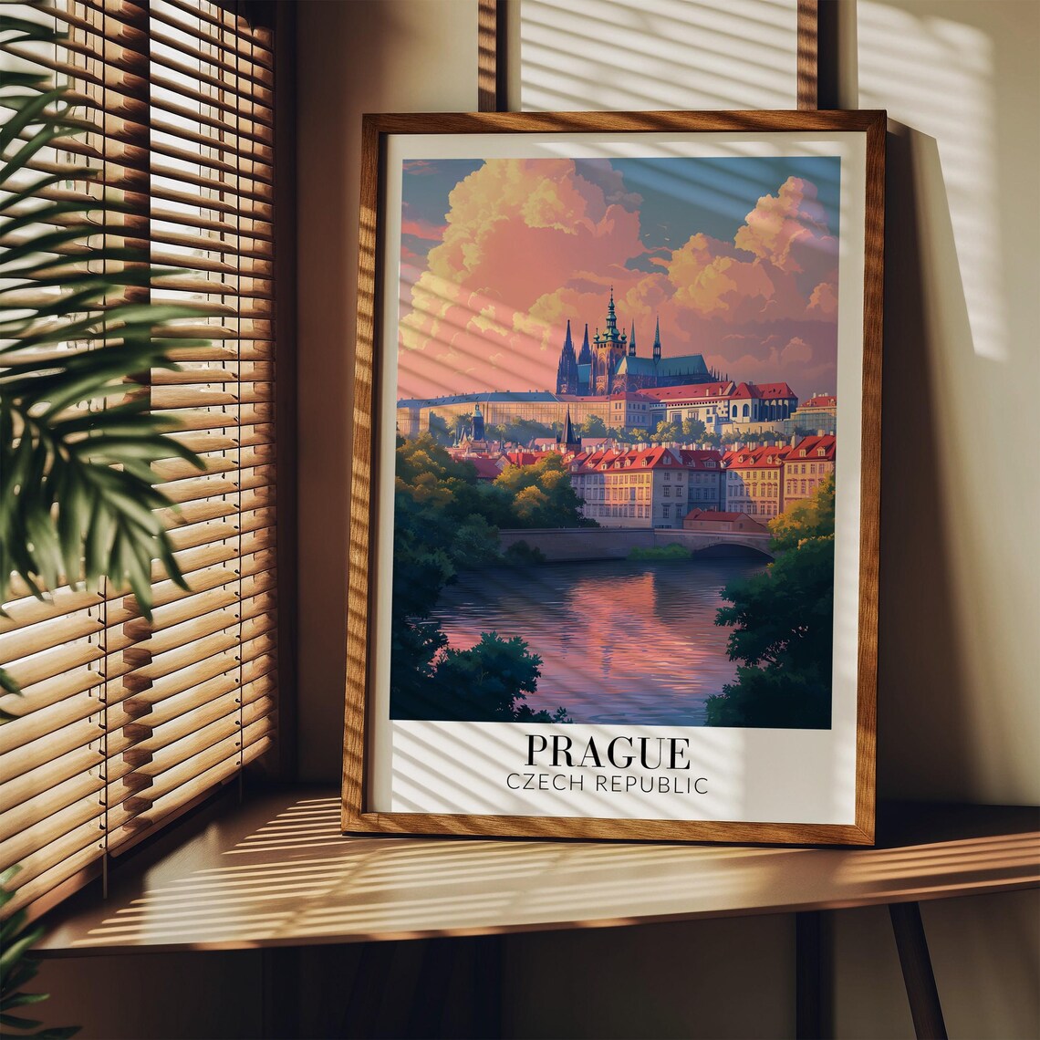 Prague Czech Republic Sunset Over Vltava Castle Spires Poster - Image 3
