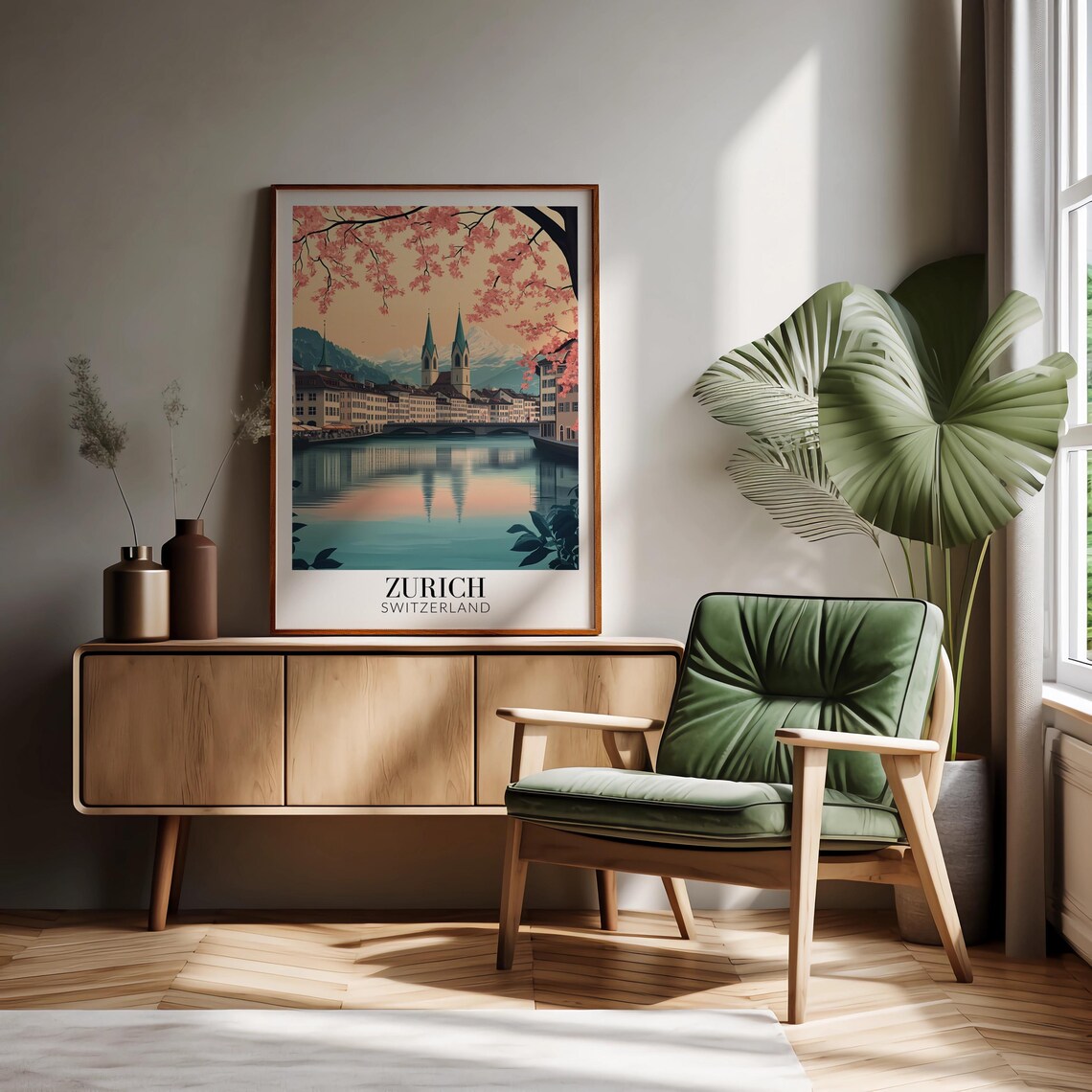 Zurich Switzerland River Blossom Spires Dawn Glow Travel Poster - Image 3