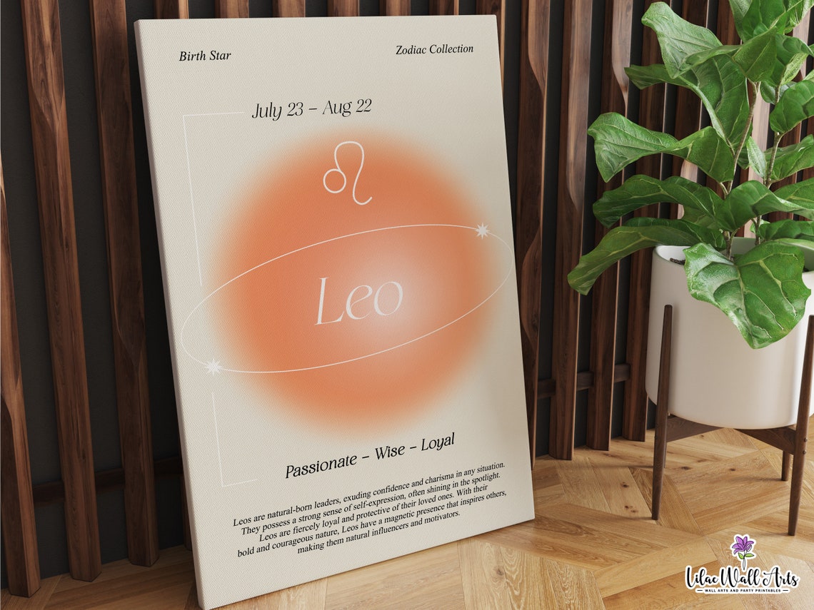 Leo Zodiac Orange Aura Poster July 23 Aug 22 Birth Star Gift