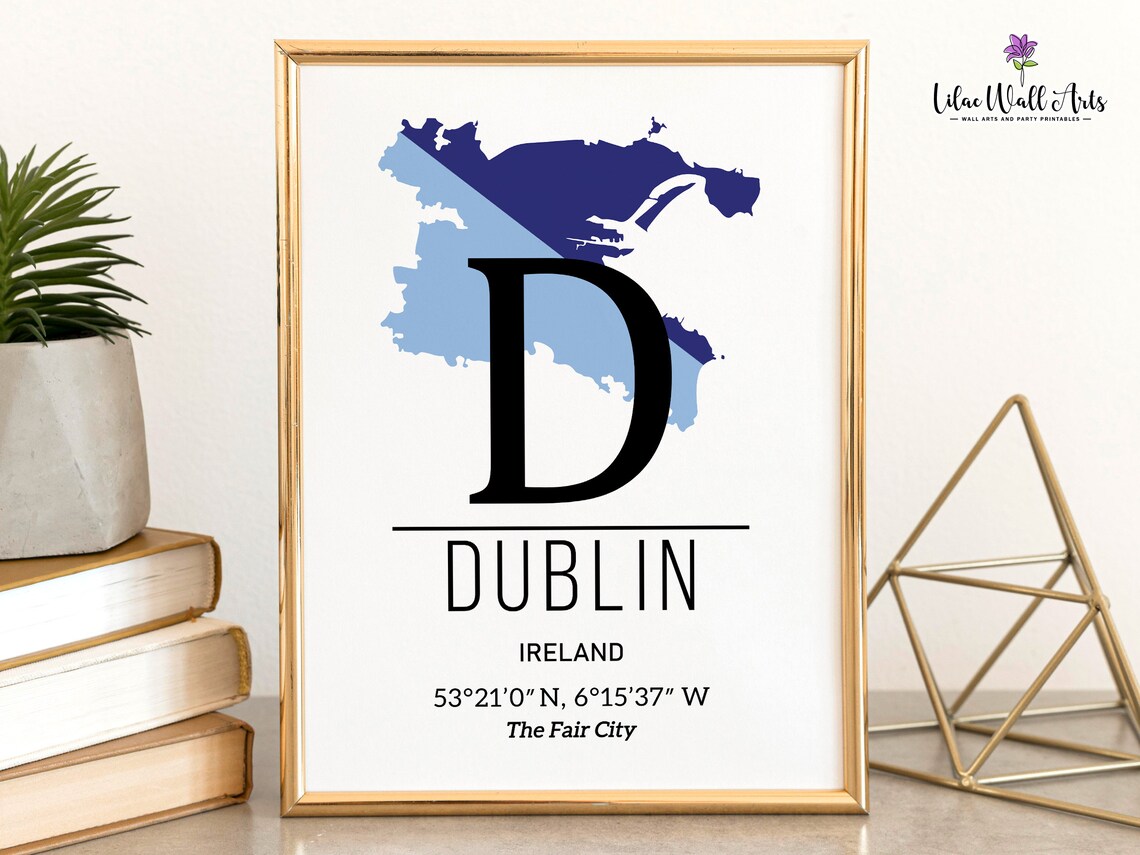 Dublin Ireland Map Fair City Monogram Blue Map Art Travel Poster - Image 5