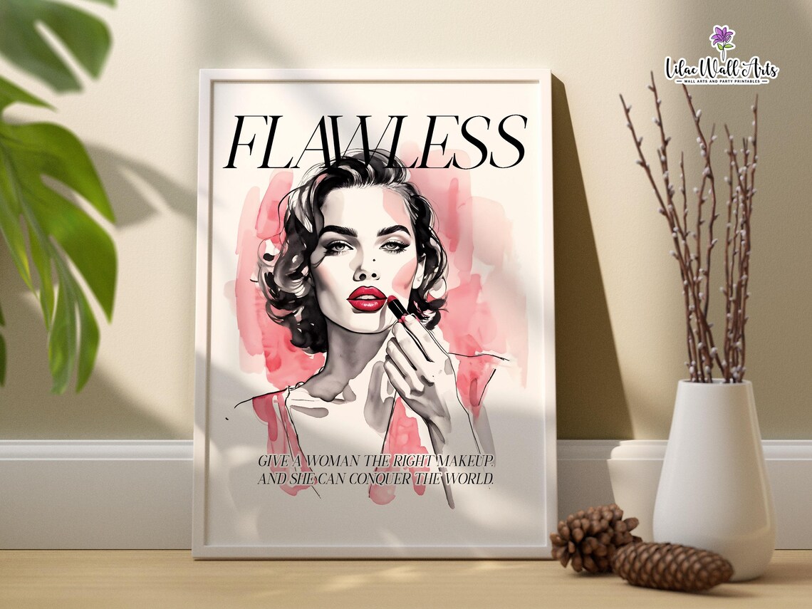Flawless Makeup Watercolor Beauty Glam Woman Lipstick Poster