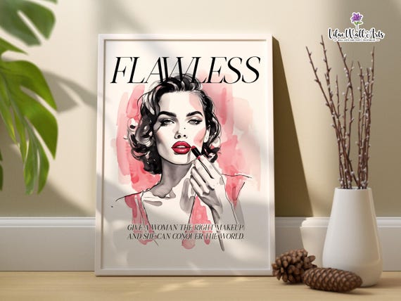 Makeup Wall Art Glam Wall Art Beauty Salon Better Late Than Ugly Cute Vanity Dcor Makeup Artwork Pink Apartment Dcor Beautician Gift