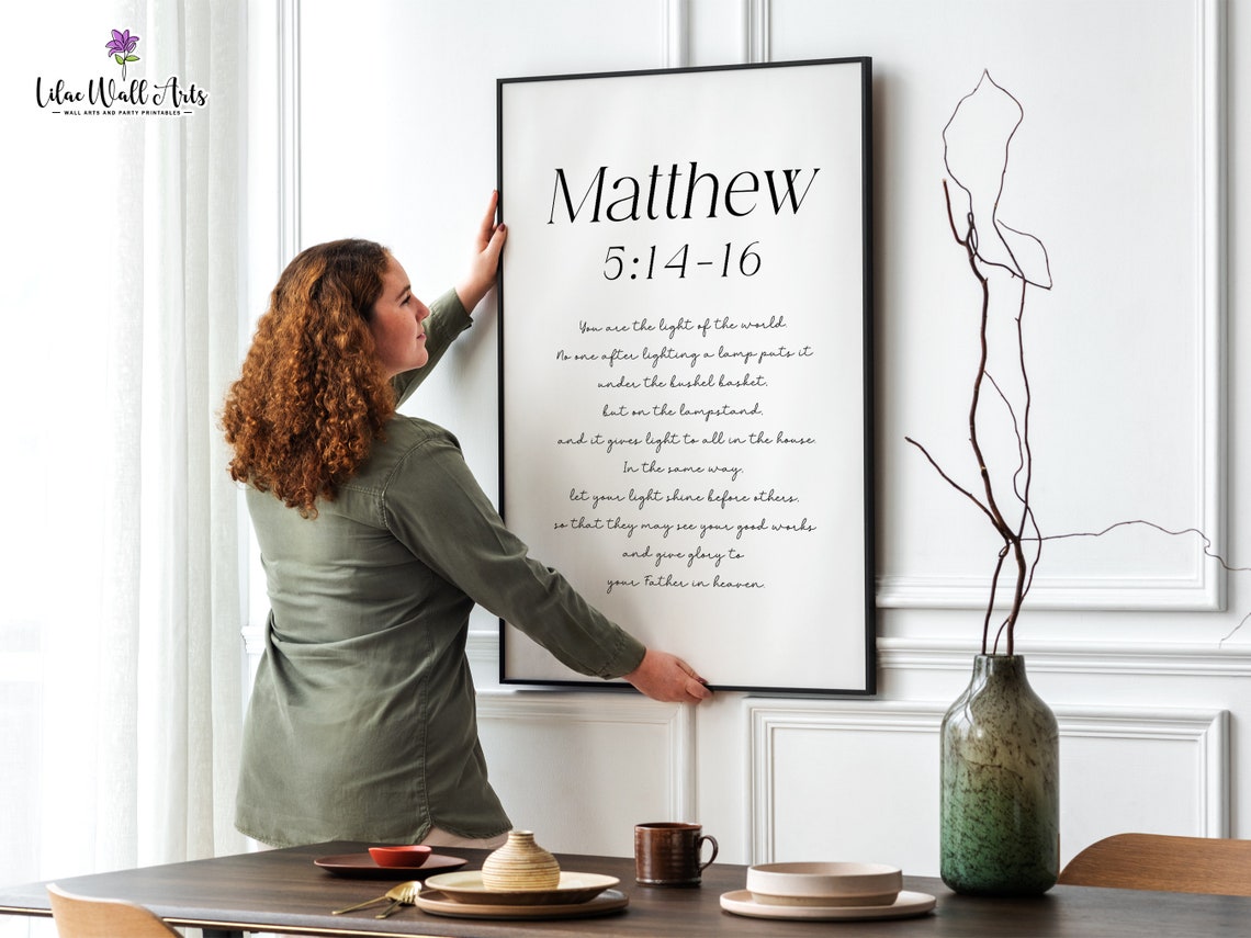 Matthew 5 14 16 You Are The Light Catholic Poster Catholic Bible Quote Biblical Scripture Daily Scripture Bible Artwork Encouraging Verse - Image 2