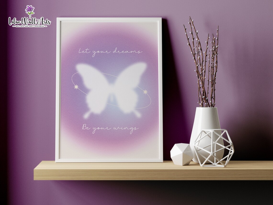 Let Your Dreams Be Your Wings Purple Aura Butterfly Quote Poster - Image 4