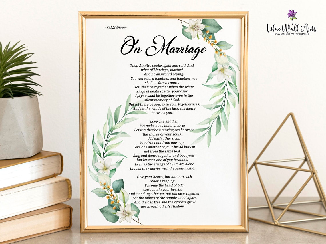 Kahlil Gibran Quote On Marriage Gifts Wedding Gift Love Poem Gifts The Art Of Marriage Poem Wall Art Lovers Poem Family Quotes Print - Image 5