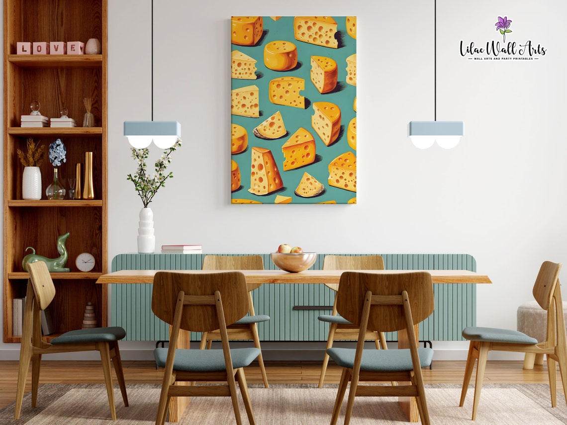 Retro Swiss Cheese Pattern Kitchen Poster Teal Food Lover Wall Decor - Image 4