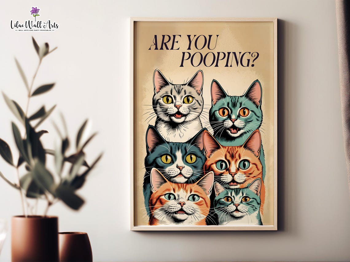 Are You Pooping Six Cats Funny Pop Art Bathroom Wall Decor Poster - Image 3