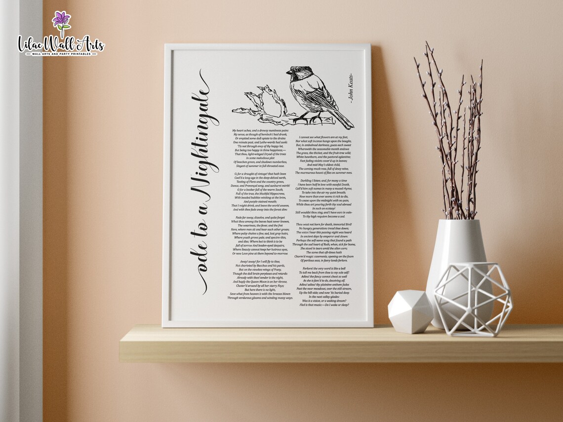 Ode To A Nightingale Keats Full Poem Bird Sketch Literary Art Poster - Image 5