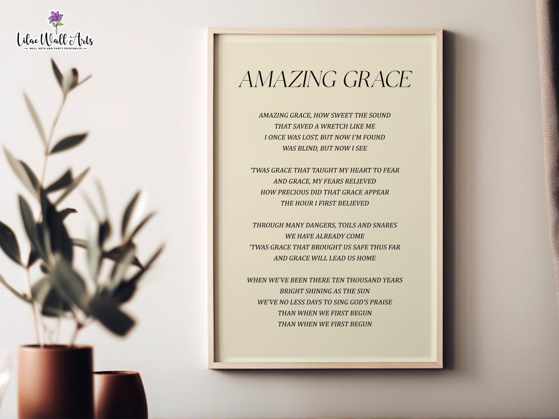Amazing Grace Hymn Lyrics Full Text Classic Typography Poster Decor