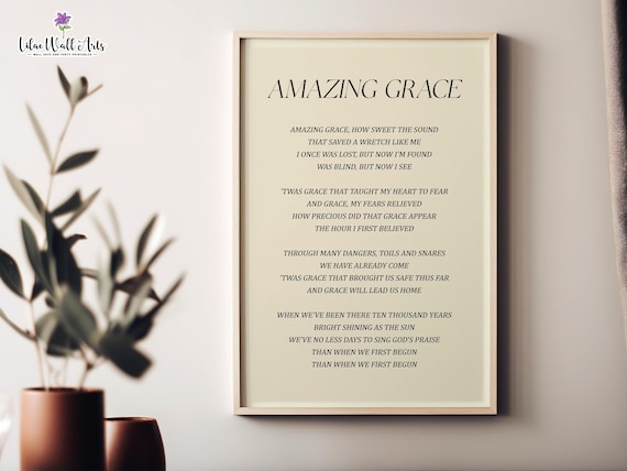 Amazing Grace Hymn Lyrics Full Text Classic Typography Poster Decor