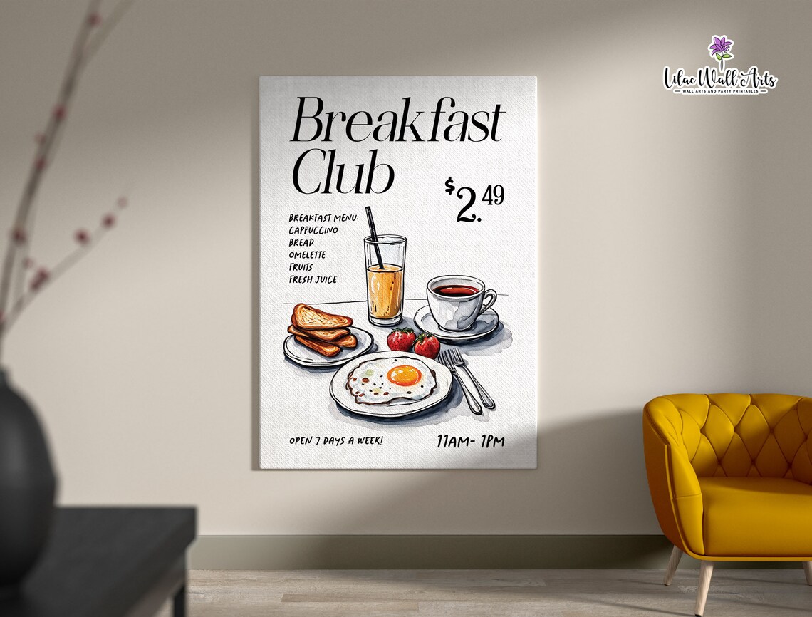 Breakfast Club Retro Cafe Menu Food Illustration Kitchen Poster - Image 4
