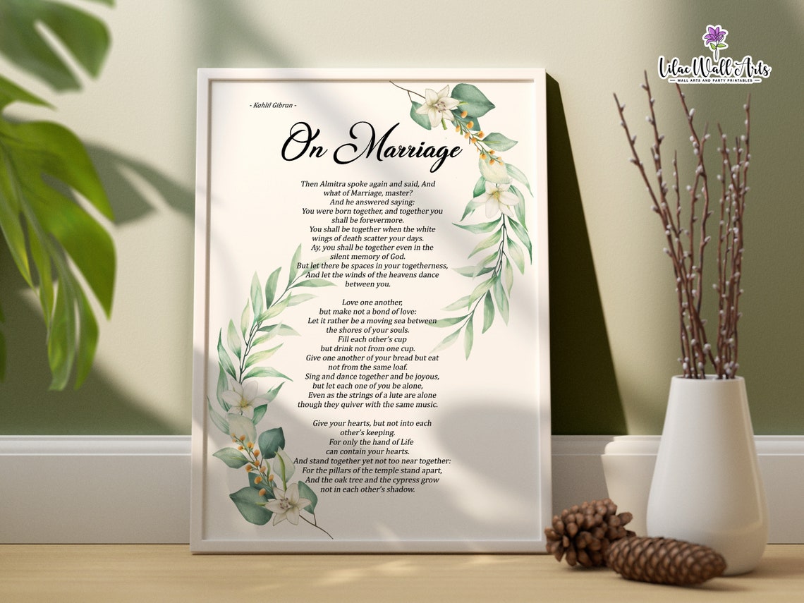 Kahlil Gibran Quote On Marriage Gifts Wedding Gift Love Poem Gifts The Art Of Marriage Poem Wall Art Lovers Poem Family Quotes Print
