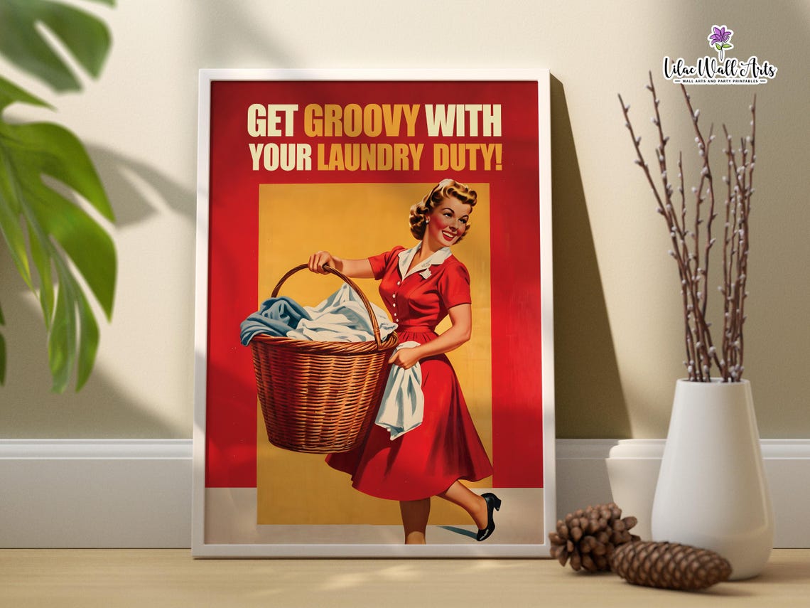 Groovy Laundry Duty Retro 1950s Housewife Laundry Room Poster - Image 3