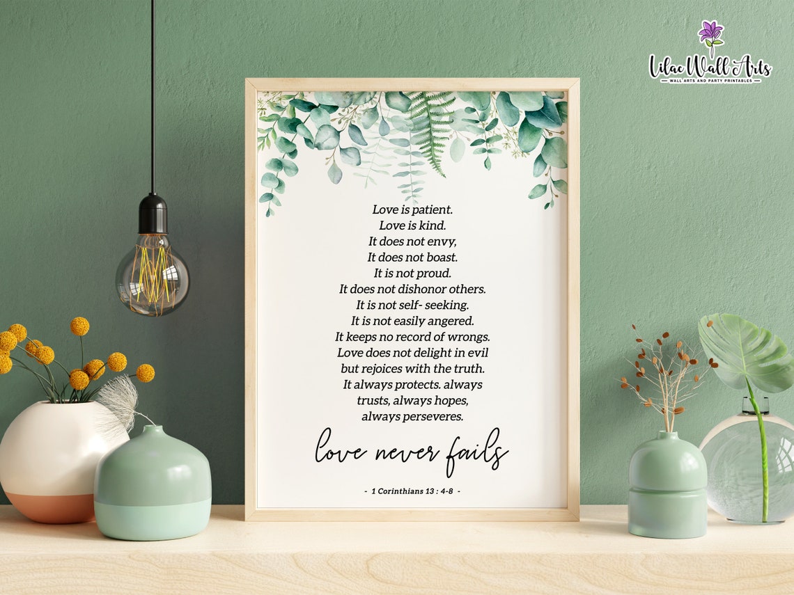Love Never Fails 1 Corinthians Botanical Eucalyptus Scripture Print - Image 5