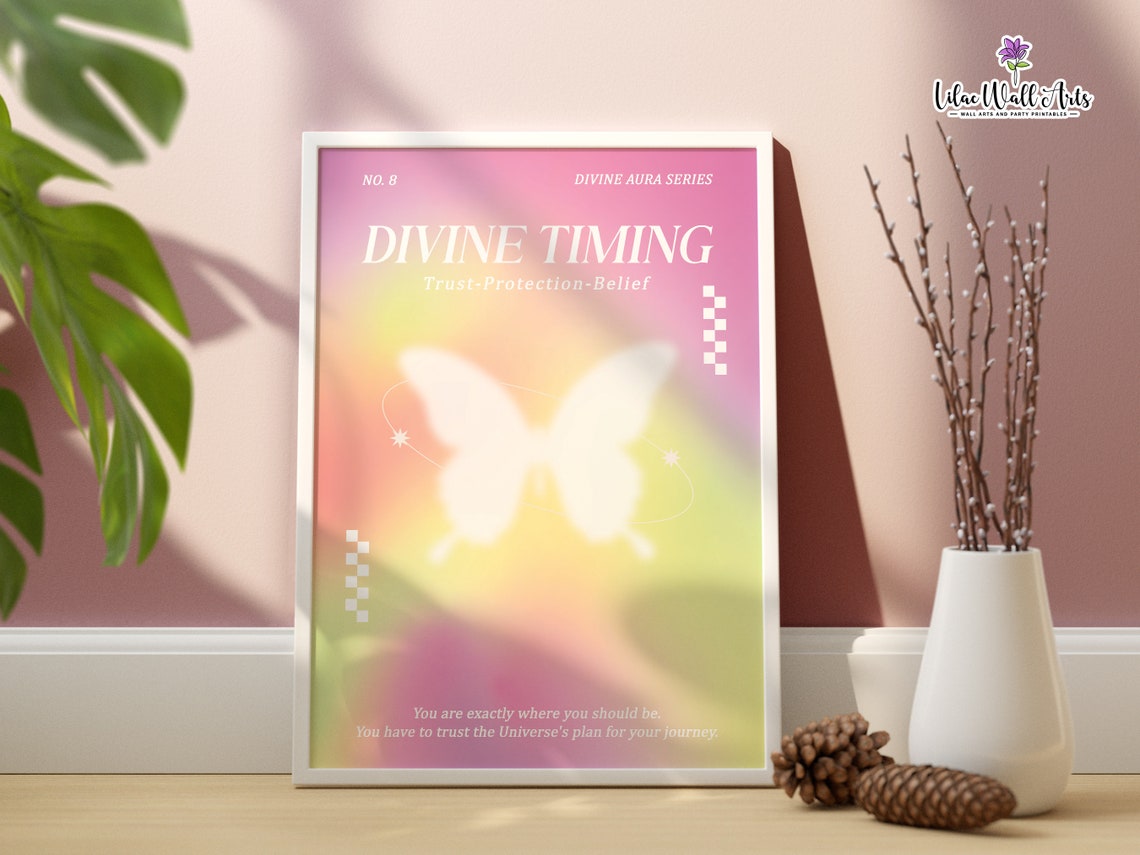 Divine Timing Pink Aura Butterfly Trust Protection Belief Wall Art - Image 5