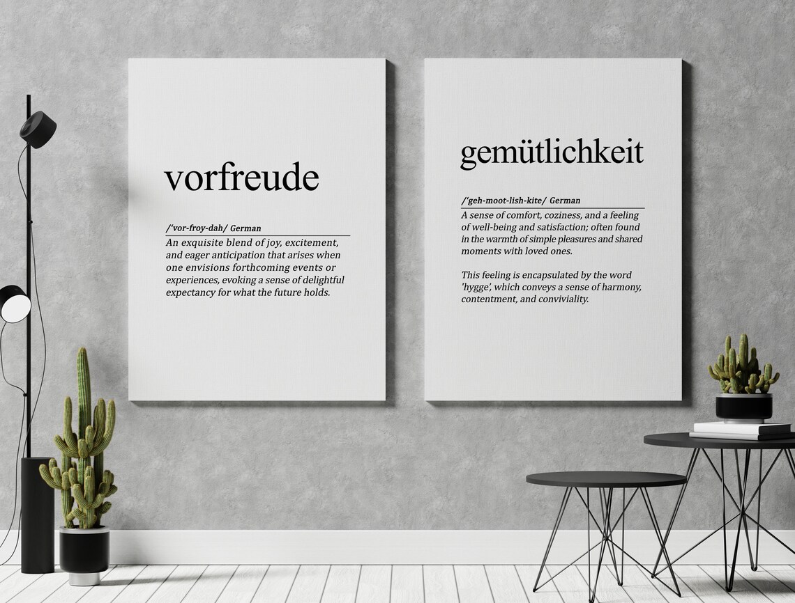 Vorfreude Gemutlichkeit German Words Set Of 2 Definition Wall Poster