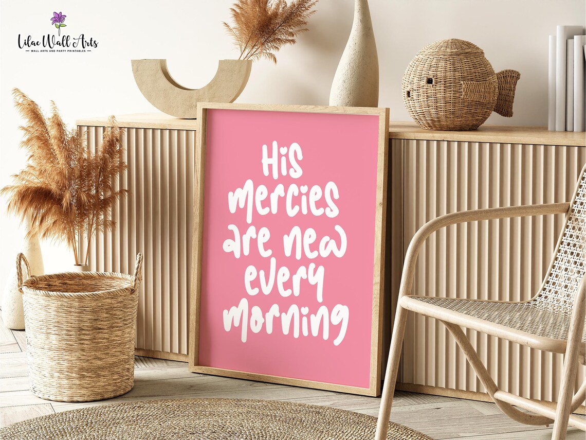 His Mercies Are New Every Morning Pink Hand Lettered Faith Poster - Image 2