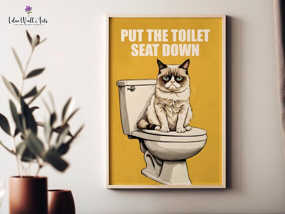 Put The Toilet Seat Down Grumpy Cat Funny Bathroom Wall Poster