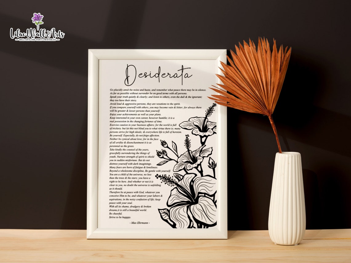 Desiderata Poem Max Ehrmann Black White Botanical Artwork Poster - Image 6