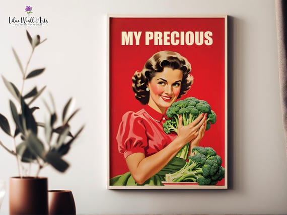 Vegan Art Retro Food Print Vegan Eat Your Vegetables Eat More Plant 70s Kitchen Dcor Maximalist Wall Art Vegan Gift Kitchen Print Fun 1950s