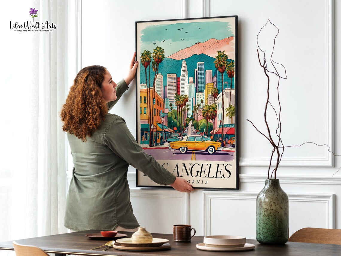 Los Angeles California Vintage Travel Poster Downtown LA Skyline Art - Image 2