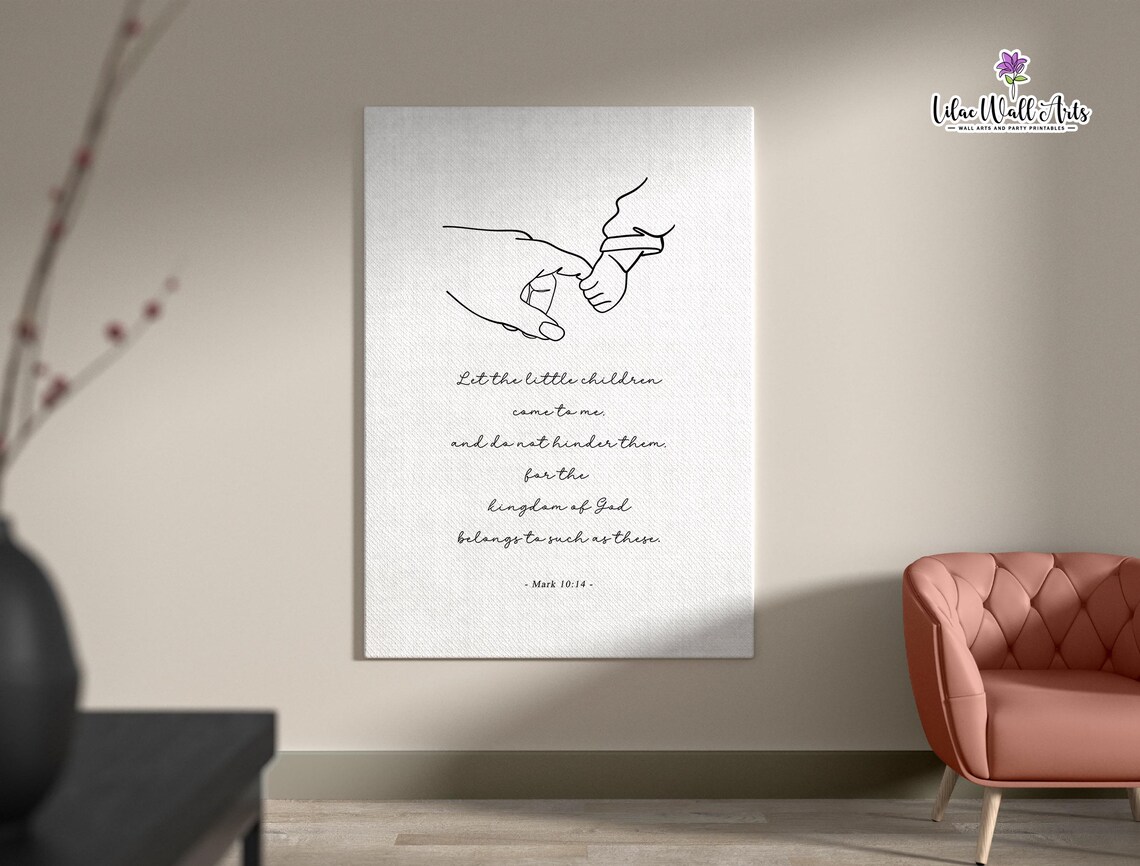 Mark 10:14 Let The Little Children Come Bible Verse Nursery Poster - Image 2