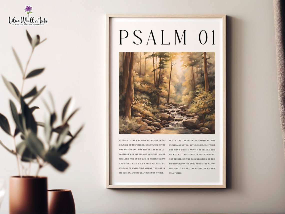 Psalm 01 Forest Stream Watercolor Bible Verse Scripture Wall Art - Image 6