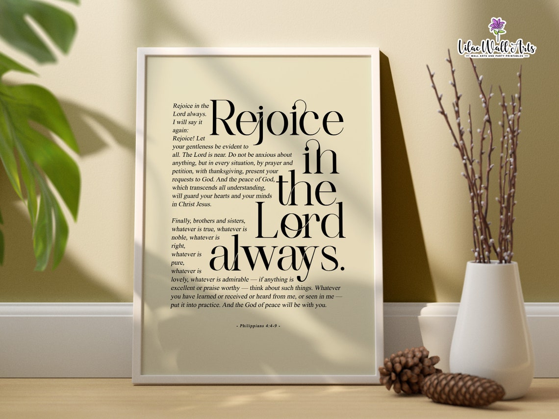 Rejoice In The Lord Always Philippians 449 Script Typography Poster - Image 4