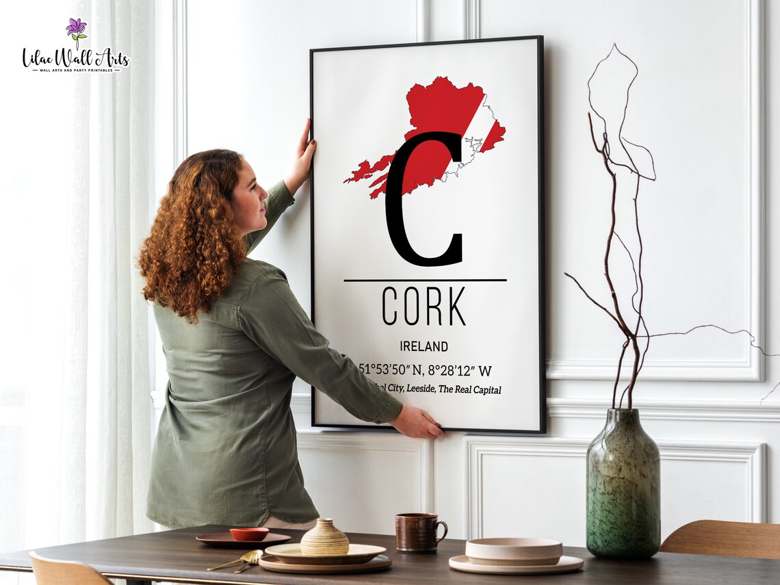 Cork Ireland Map Rebel City Monogram Red County Map Travel Poster - Image 3