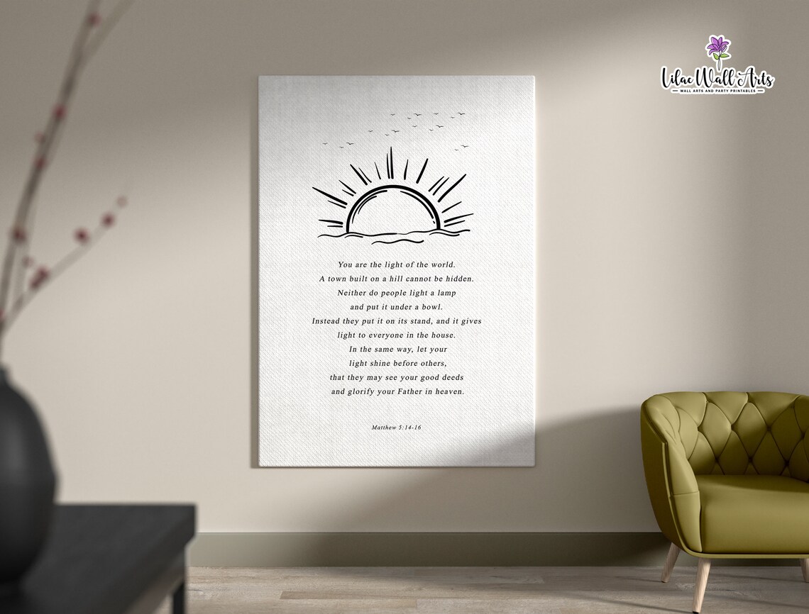 Matthew 514 16 Sunrise Line Art You Are The Light Christian Poster - Image 2