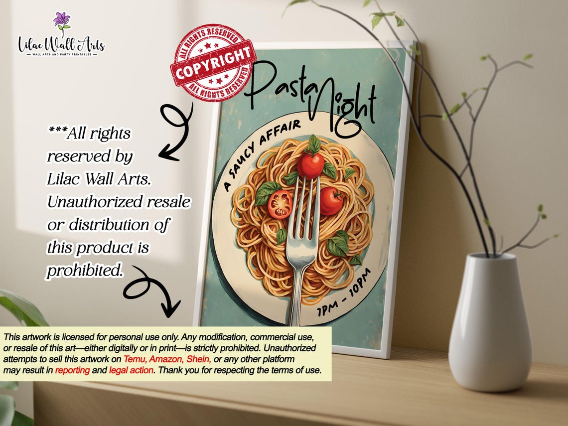 Pasta Night A Saucy Affair Retro Spaghetti Kitchen Restaurant Poster - Image 6