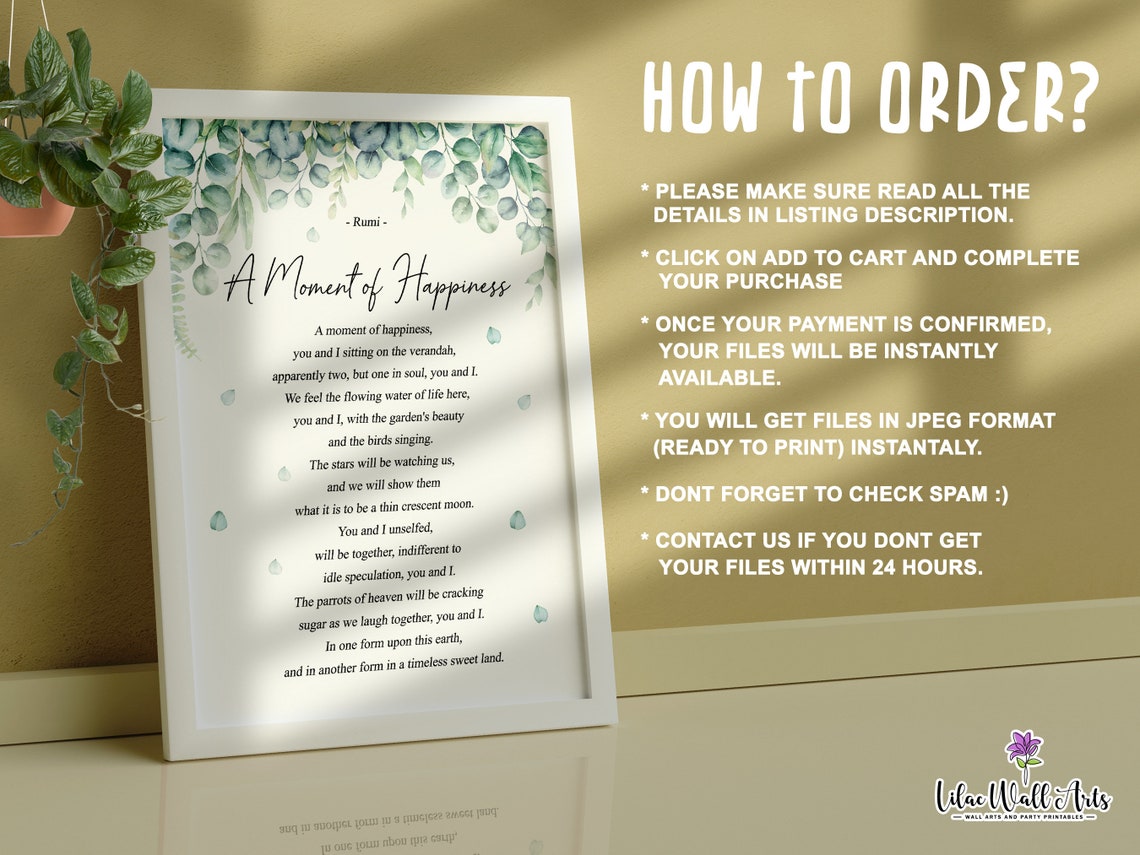 Rumi A Moment Of Happiness Poem Eucalyptus Watercolor Literary Poster - Image 3
