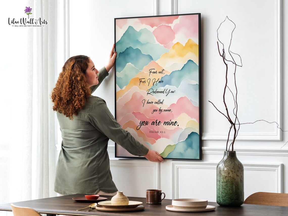 Isaiah 43 1 Fear Not Watercolor Mountain Pastel Christian Poster - Image 2