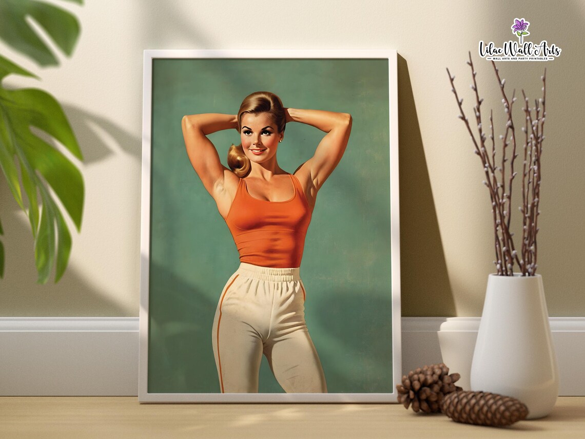 Retro 50s Fitness Woman Orange Tank Top Vintage Home Gym Poster - Image 3