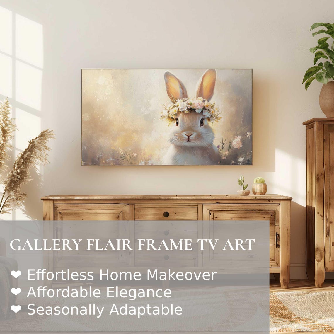 White Bunny Flower Crown Golden Glow Spring Portrait Wall Art - Image 2