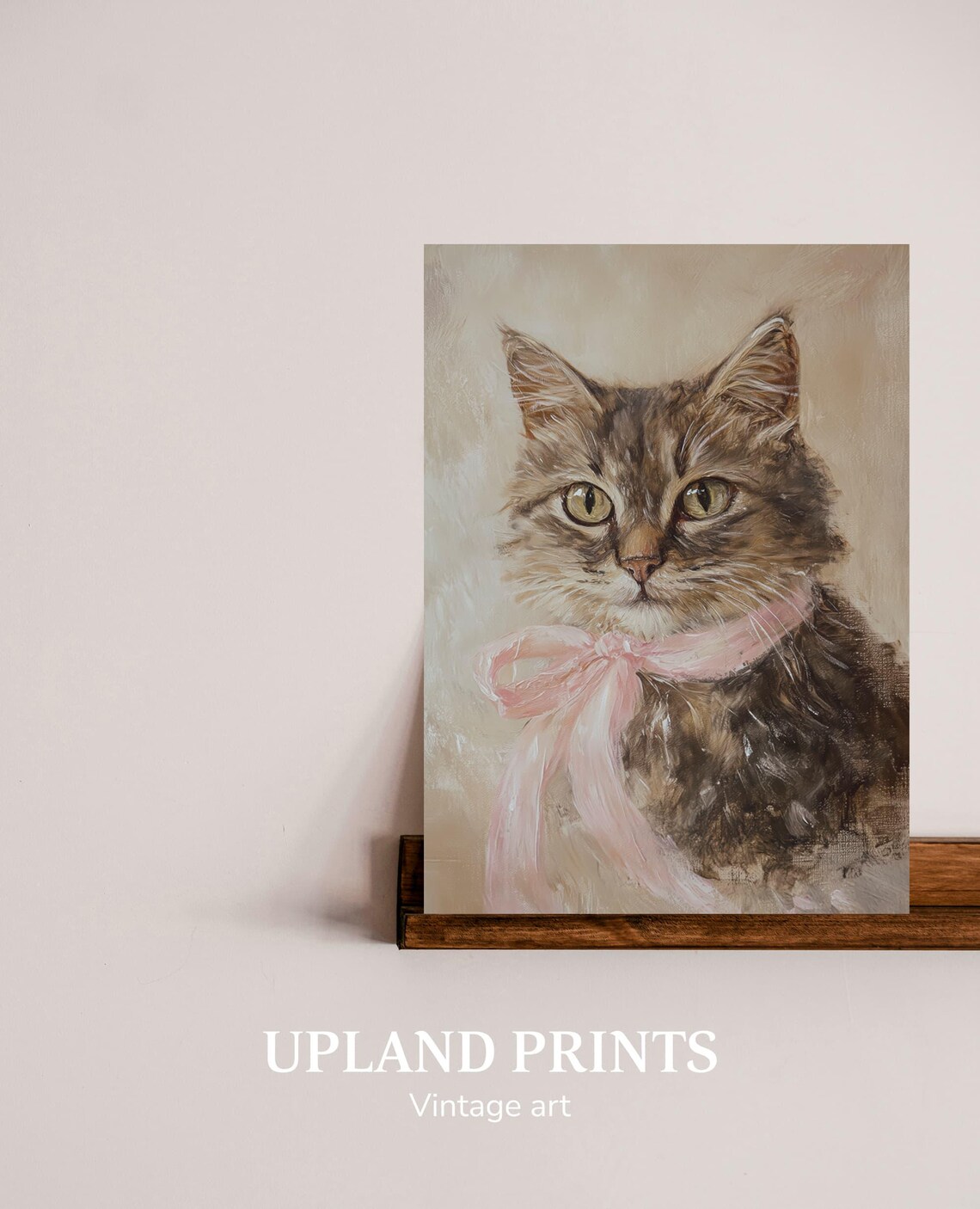 Tabby Cat With Pink Bow Soft Pastel Vintage Feline Portrait Art Poster - Image 2