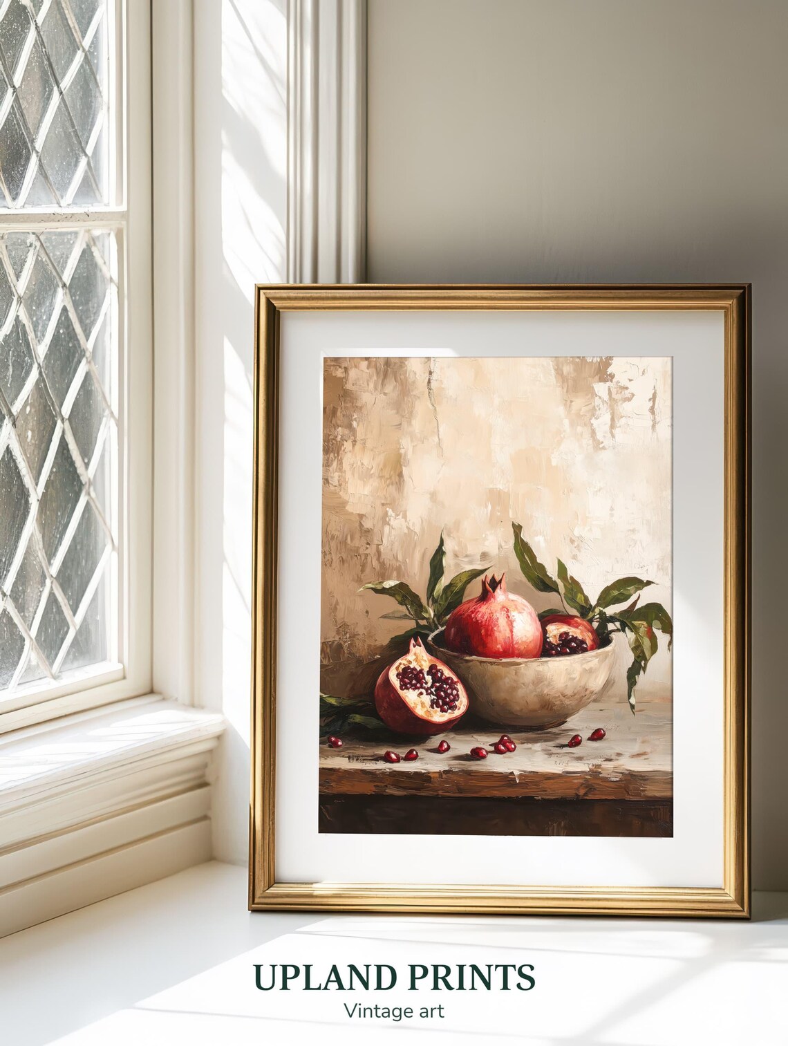 Pomegranate Print Rustic Kitchen Wall Decor Vintage Food Painting Fruit Still Life Painting Red Kitchen Art 152 - Image 2
