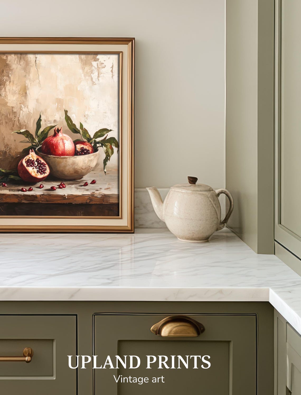 Pomegranate Print Rustic Kitchen Wall Decor Vintage Food Painting Fruit Still Life Painting Red Kitchen Art 152 - Image 3