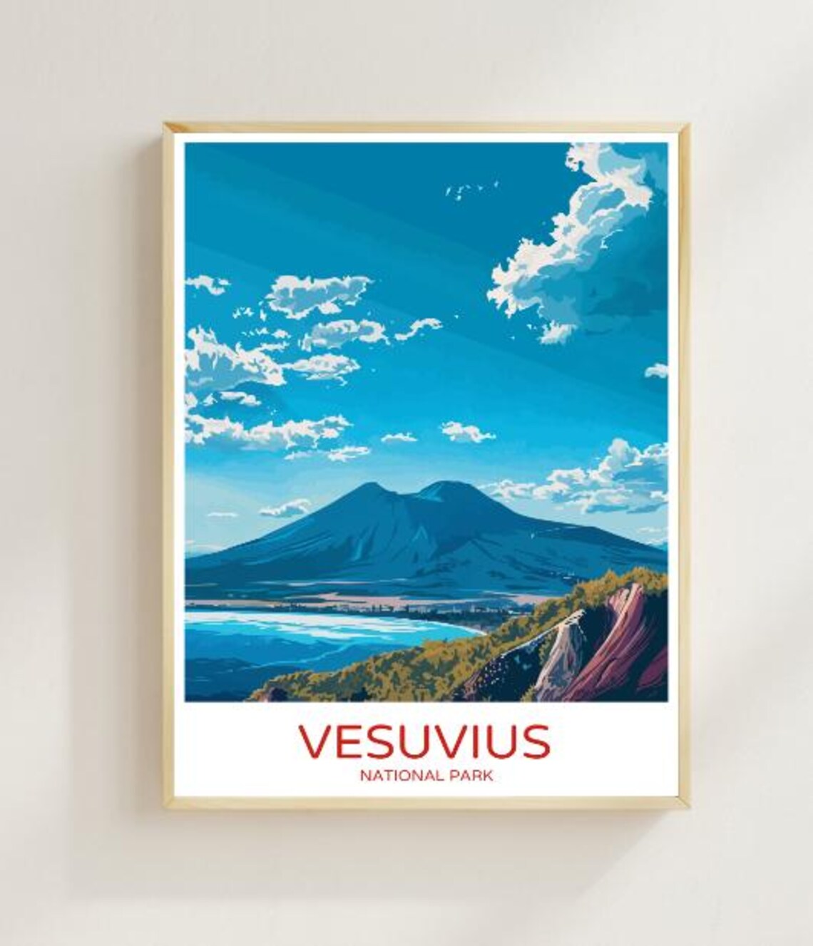 Mount Vesuvius Volcano Overlooking Naples Bay Italy Travel Poster