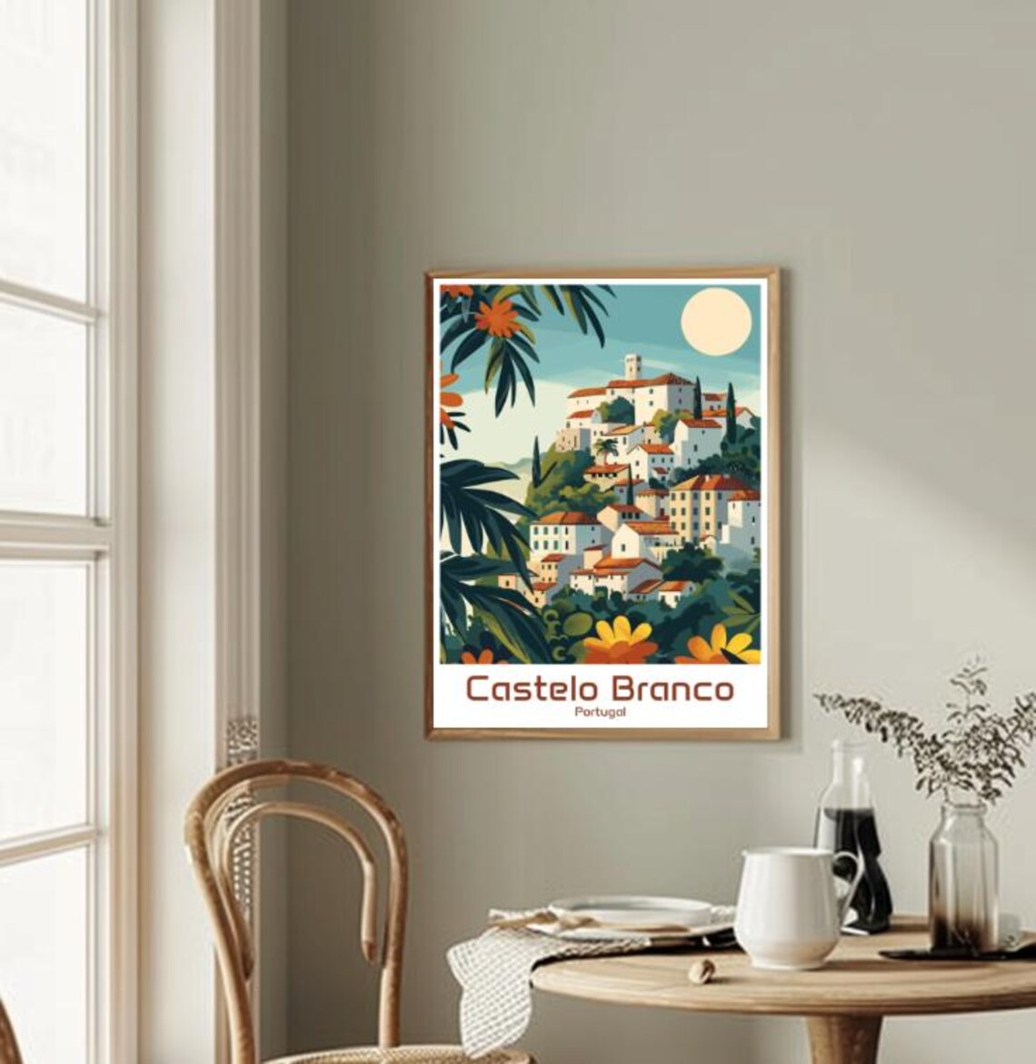 Castelo Branco Portugal Hilltop Whitewashed Village Moonlight Poster - Image 2