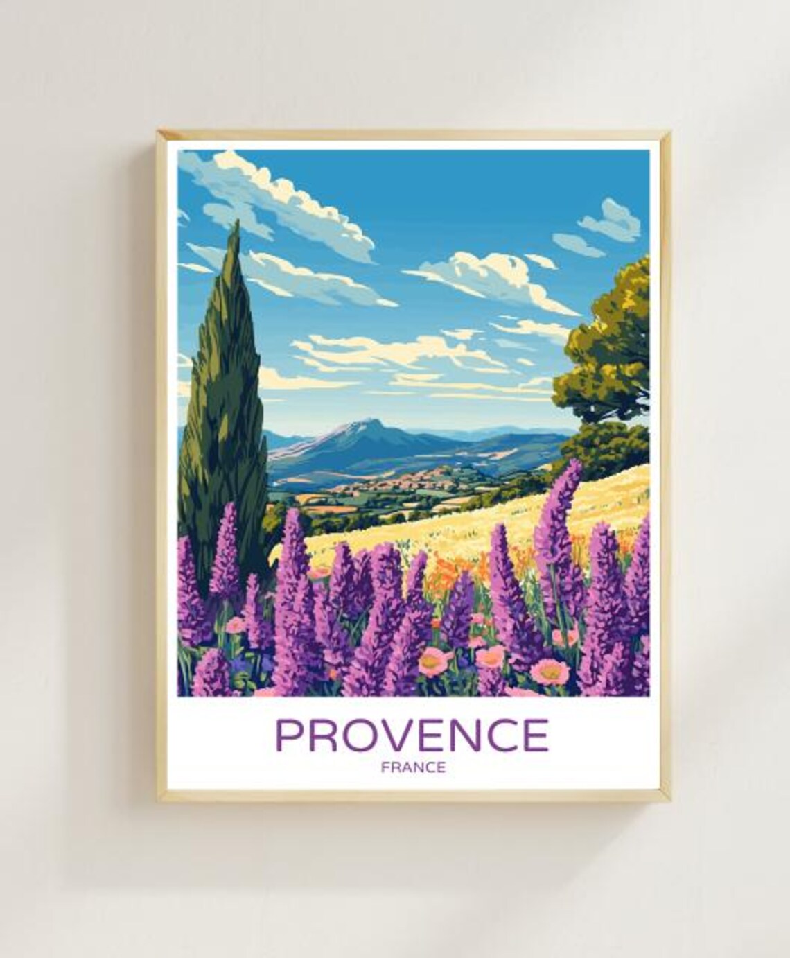 Provence France Lavender Fields Cypress Tree Mountain View Poster