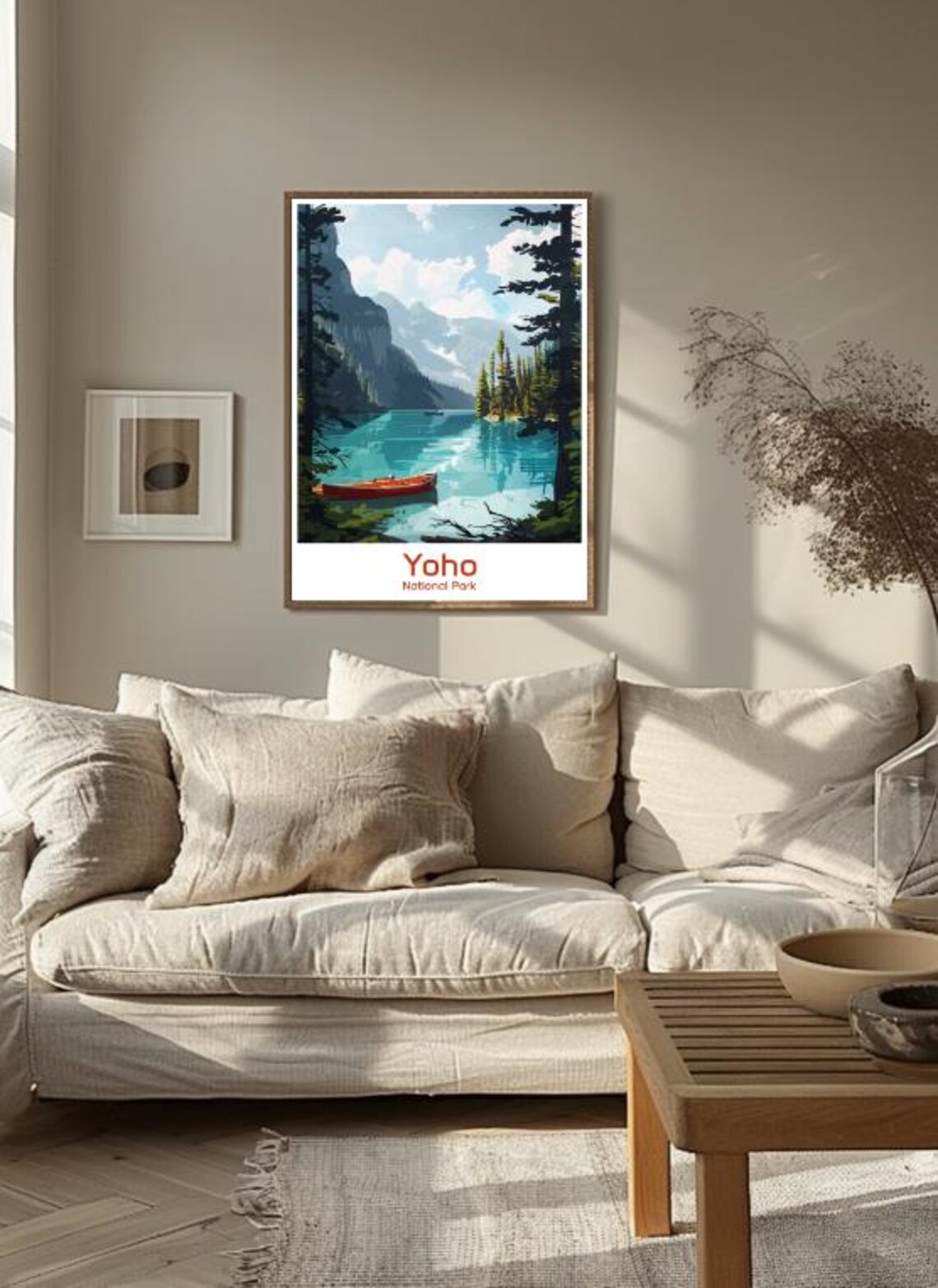 Yoho National Park Turquoise Lake Red Canoe Rocky Mountains Poster - Image 3