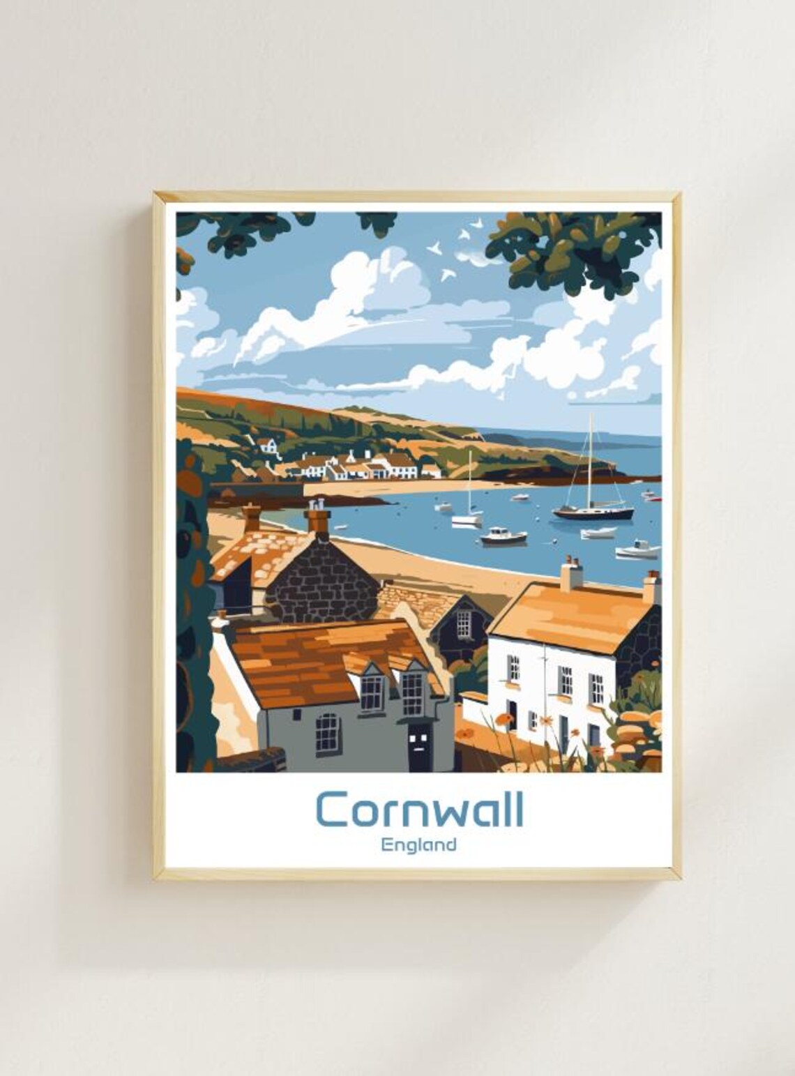 Cornwall England Fishing Village Harbor Seaside Travel Poster