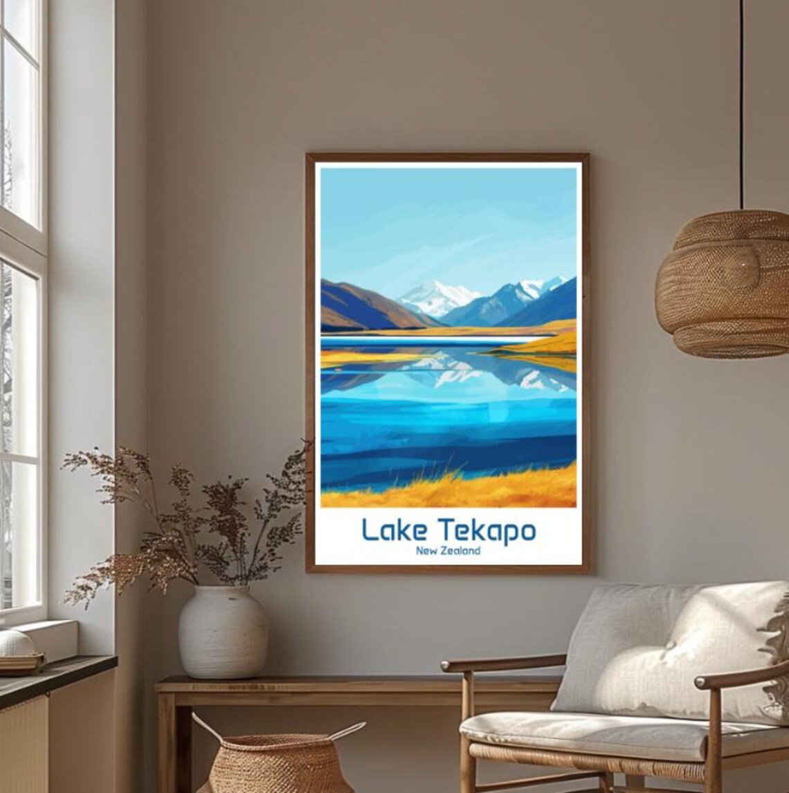 Lake Tekapo New Zealand Blue Lake Mountain Reflection Poster - Image 4